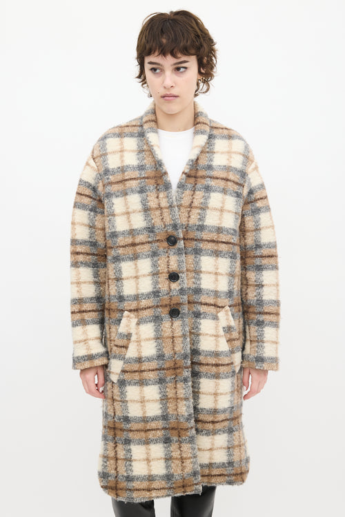 Isabel Marant Étoile Beige 
Multi Wool Plaid Gabriel Coat