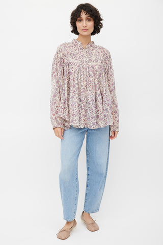 Isabel Marant Étoile Beige 
Multicolour Floral Pleated Top