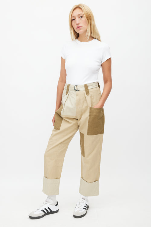 Isabel Marant Étoile Beige 
Multicolour Patched Belted Trouser