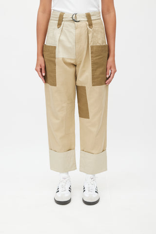 Isabel Marant Étoile Beige 
Multicolour Patched Belted Trouser