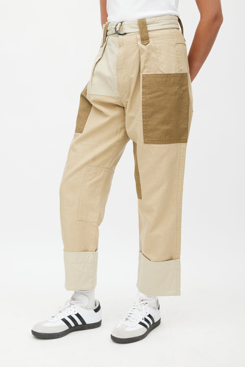 Isabel Marant Étoile Beige 
Multicolour Patched Belted Trouser