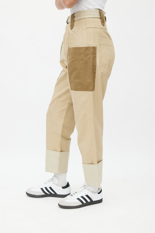 Isabel Marant Étoile Beige 
Multicolour Patched Belted Trouser