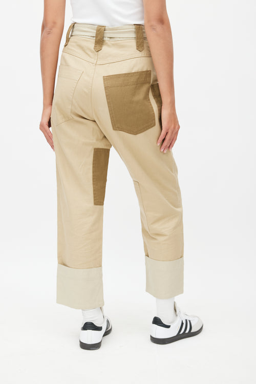 Isabel Marant Étoile Beige 
Multicolour Patched Belted Trouser