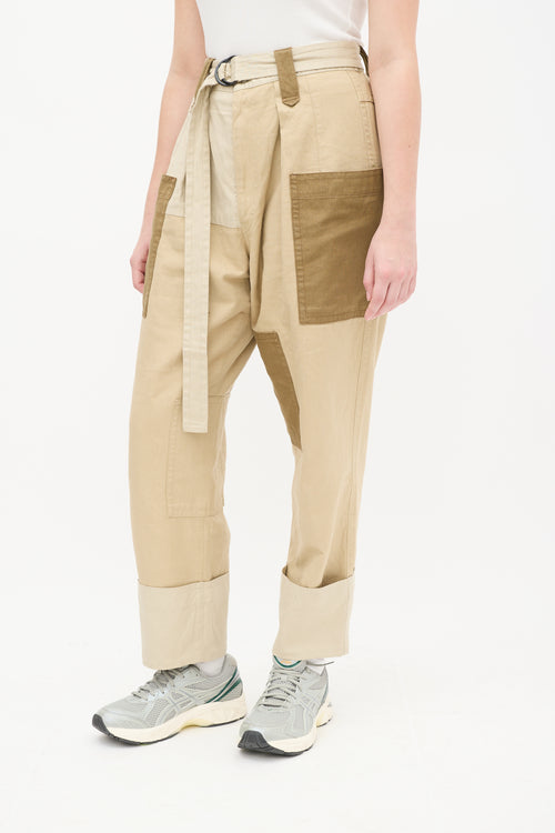 Beige Panelled Cropped Trouser