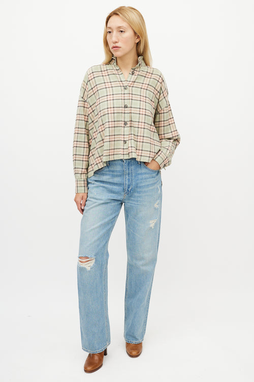 Isabel Marant Étoile Green 
Pink Plaid Shirt