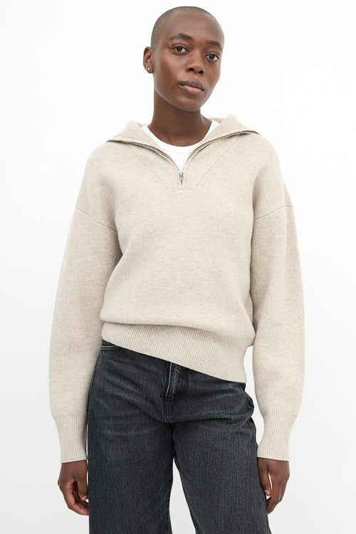 Isabel Marant Étoile Beige Wool Myclan Quarter Zip Sweater