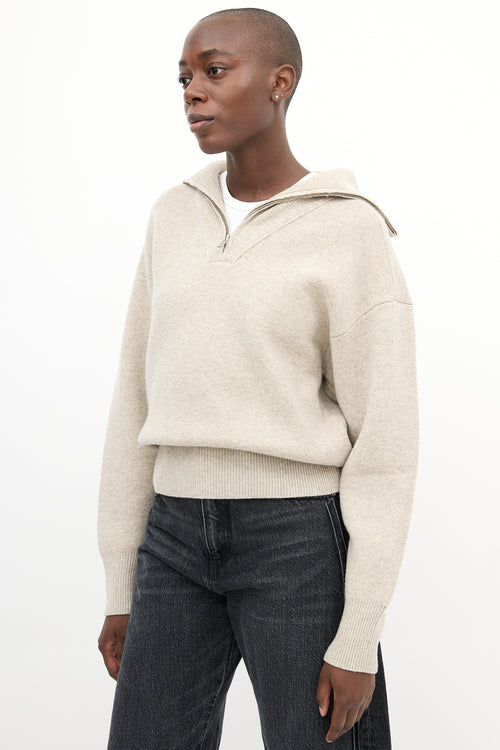 Isabel Marant Étoile Beige Wool Myclan Quarter Zip Sweater