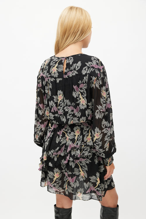 Isabel Marant Étoile Black 
Multicolour Floral Ruffled Dress