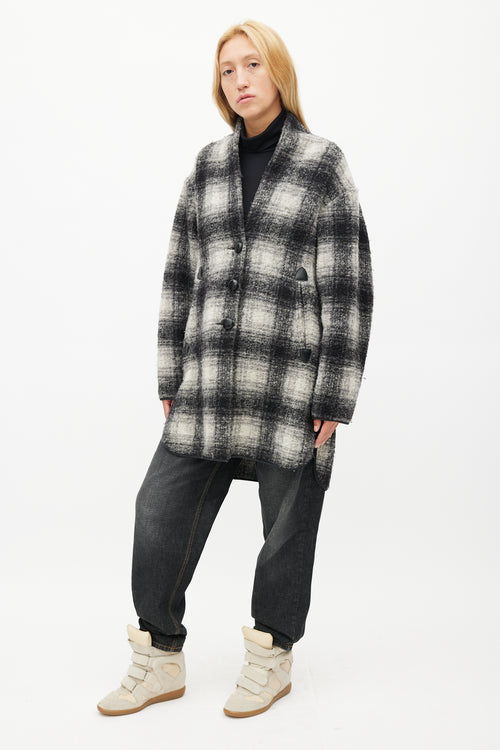 Isabel Marant Étoile Black 
White Plaid Wool Coat