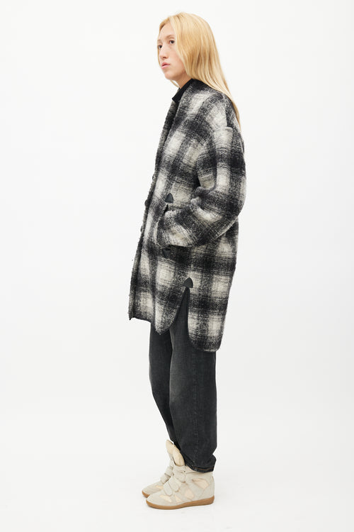 Isabel Marant Étoile Black 
White Plaid Wool Coat