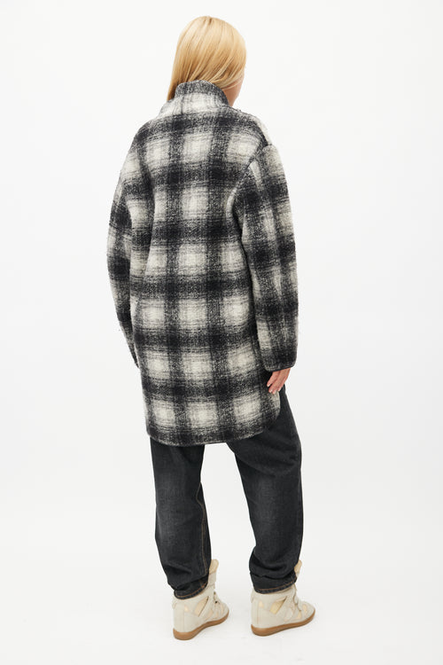 Isabel Marant Étoile Black 
White Plaid Wool Coat