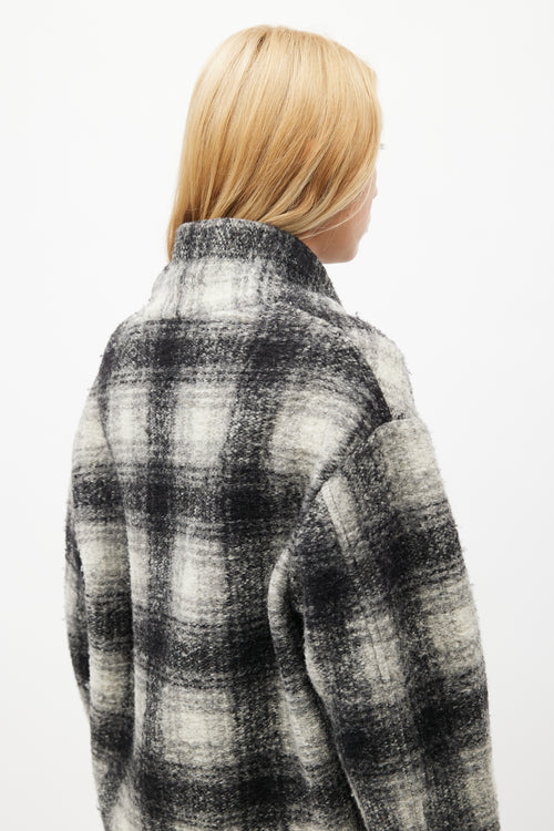 Isabel Marant Étoile Black 
White Plaid Wool Coat