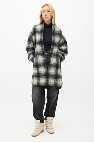 Isabel Marant Étoile Black 
White Plaid Wool Coat