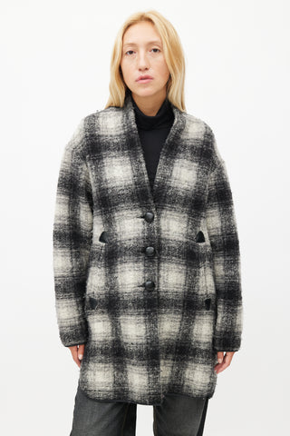 Isabel Marant Étoile Black 
White Plaid Wool Coat