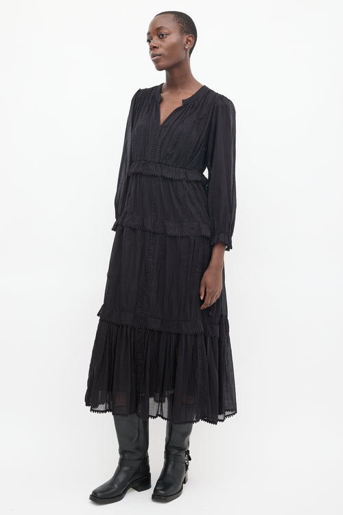 Isabel Marant Étoile Black Floral Embroidered Tiered Dress