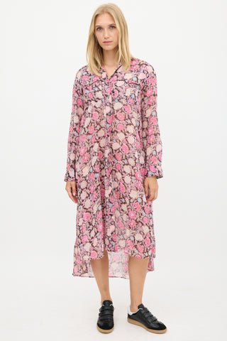 Isabel Marant Étoile Black 
Pink Floral Shirt Dress