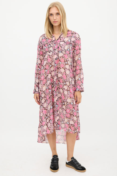 Isabel Marant Étoile Black 
Pink Floral Shirt Dress