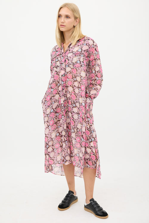 Isabel Marant Étoile Black 
Pink Floral Shirt Dress