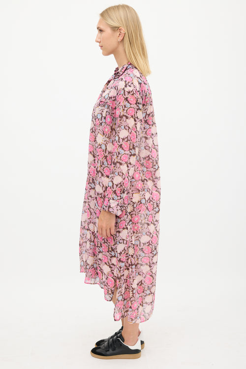 Isabel Marant Étoile Black 
Pink Floral Shirt Dress