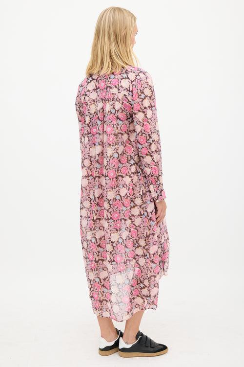 Isabel Marant Étoile Black 
Pink Floral Shirt Dress