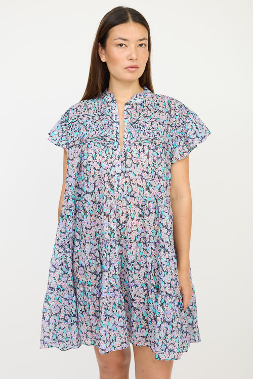 Isabel Marant Étoile Black 
Purple Floral Pleated Dress