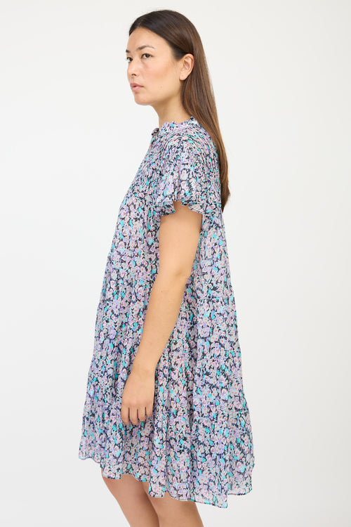 Isabel Marant Étoile Black 
Purple Floral Pleated Dress