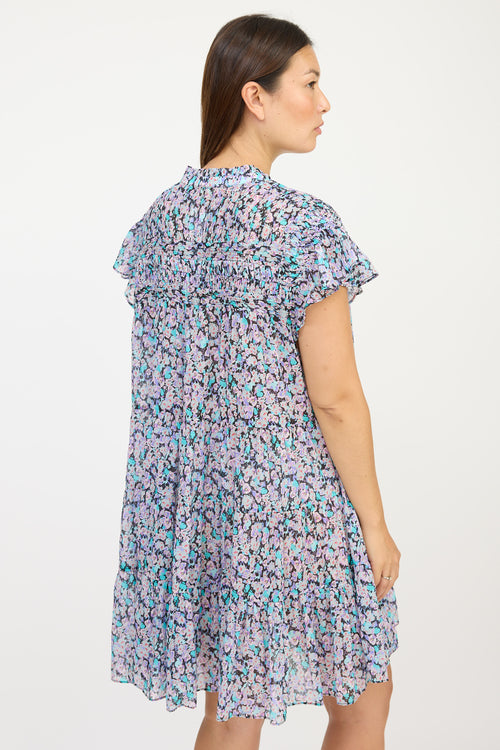 Isabel Marant Étoile Black 
Purple Floral Pleated Dress