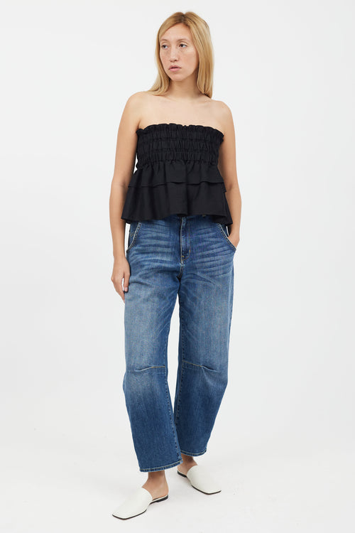 Isabel Marant Étoile Black Ruched Strapless Linen Top