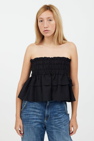 Isabel Marant Étoile Black Ruched Strapless Linen Top