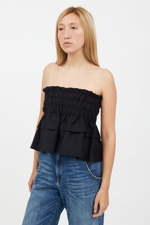 Isabel Marant Étoile Black Ruched Strapless Linen Top