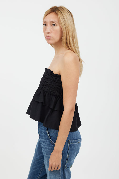 Isabel Marant Étoile Black Ruched Strapless Linen Top