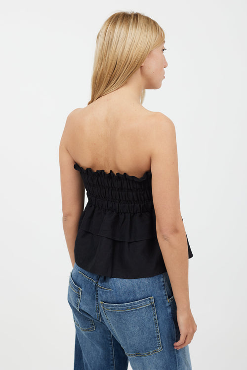 Isabel Marant Étoile Black Ruched Strapless Linen Top