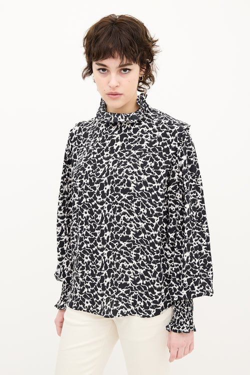 Isabel Marant Étoile Black 
White Printed Mock Neck Blouse