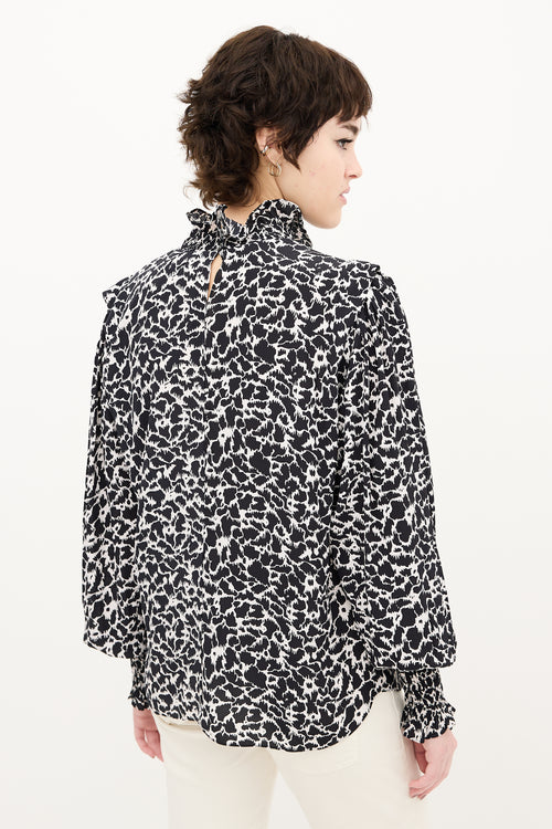 Isabel Marant Étoile Black 
White Printed Mock Neck Blouse