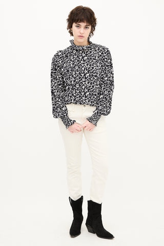 Isabel Marant Étoile Black 
White Printed Mock Neck Blouse