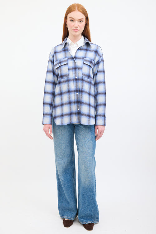 Isabel Marant Étoile Blue 
Black Wool Plaid Marcela Shirt