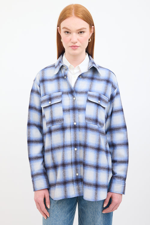 Isabel Marant Étoile Blue 
Black Wool Plaid Marcela Shirt