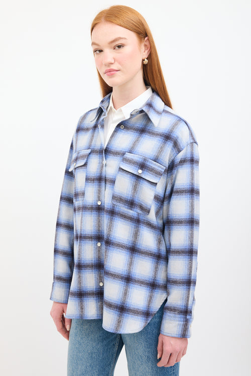 Isabel Marant Étoile Blue 
Black Wool Plaid Marcela Shirt