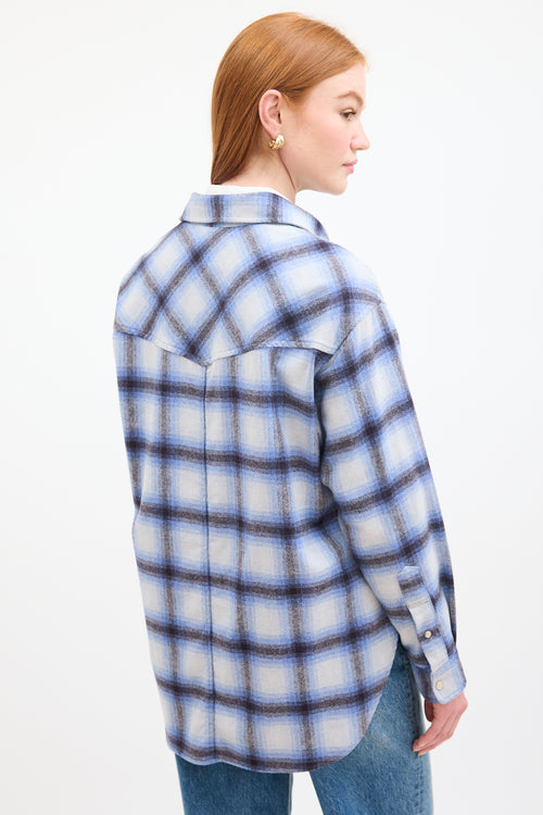 Isabel Marant Étoile Blue 
Black Wool Plaid Marcela Shirt