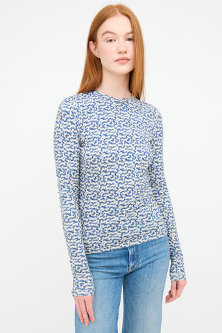 Isabel Marant Étoile Blue 
Cream Leonio Printed Stretch Top