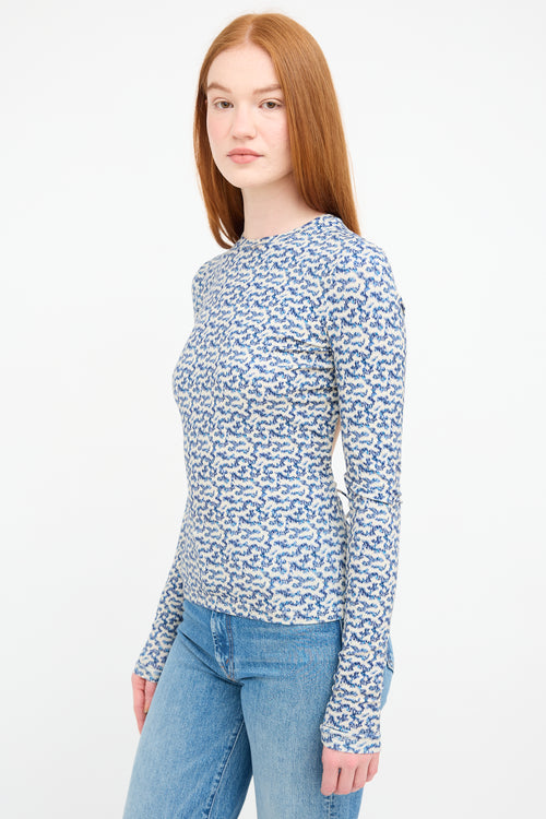 Isabel Marant Étoile Blue 
Cream Leonio Printed Stretch Top