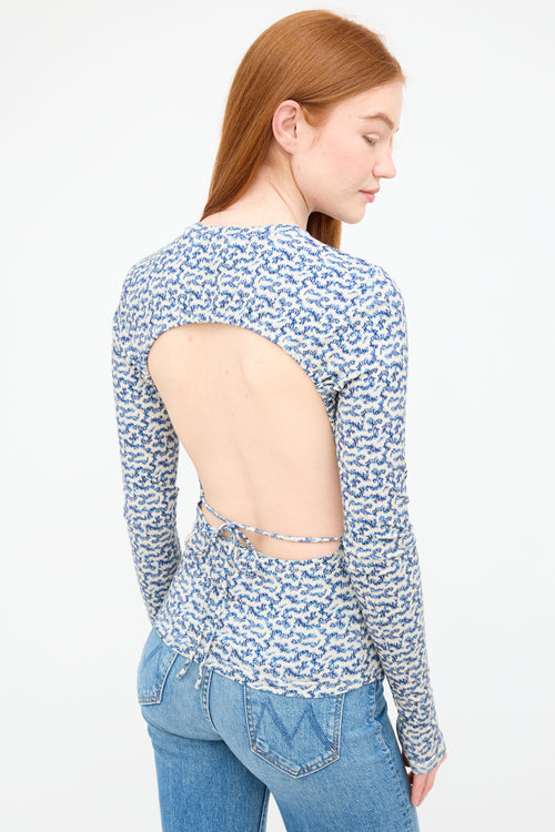 Isabel Marant Étoile Blue 
Cream Leonio Printed Stretch Top