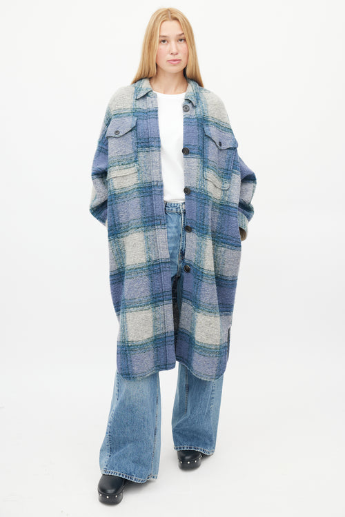 Isabel Marant Étoile Blue 
Grey Plaid Button Up Shacket