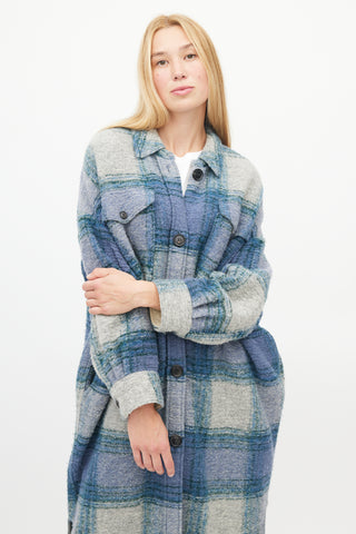 Isabel Marant Étoile Blue 
Grey Plaid Button Up Shacket