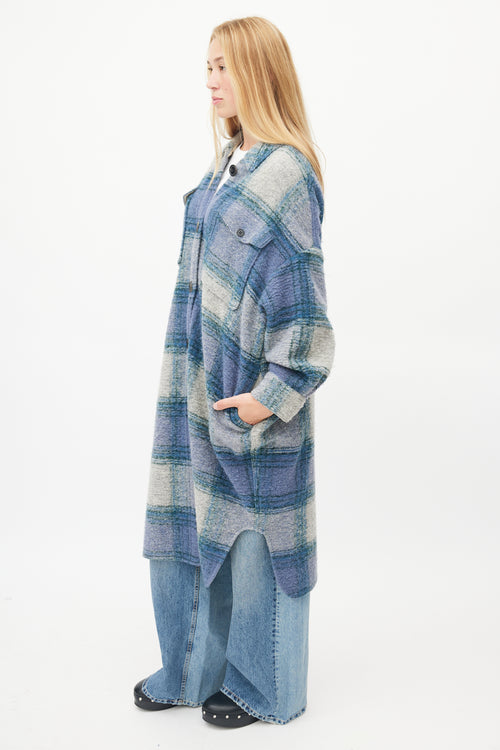 Isabel Marant Étoile Blue 
Grey Plaid Button Up Shacket