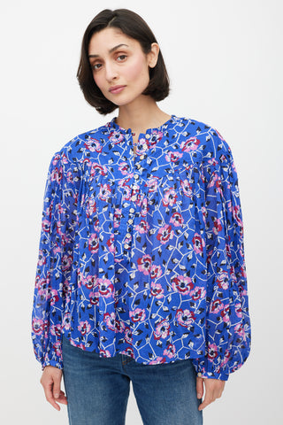 Isabel Marant Étoile Blue 
Multicolour Ruffled Floral Top