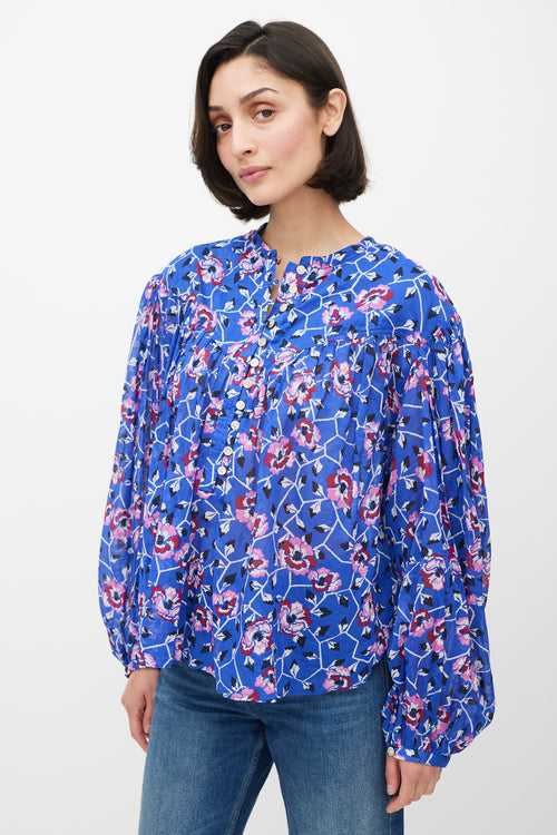 Isabel Marant Étoile Blue 
Multicolour Ruffled Floral Top