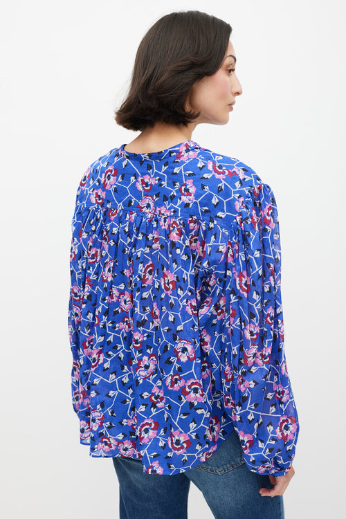 Isabel Marant Étoile Blue 
Multicolour Ruffled Floral Top