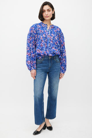 Isabel Marant Étoile Blue 
Multicolour Ruffled Floral Top