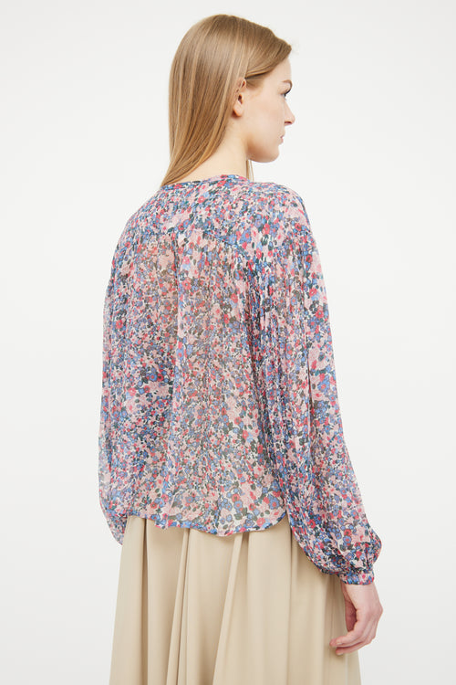 Isabel Marant Blue 
Pink Silk Floral Blouse